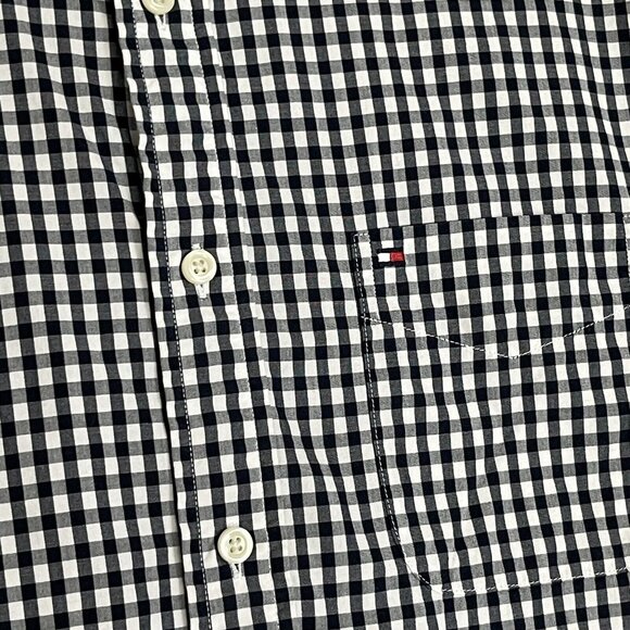 Tommy Hilfiger Mens Medium Blue White Long Sleeve Gingham Plaid Coupe Classique - Picture 2 of 11